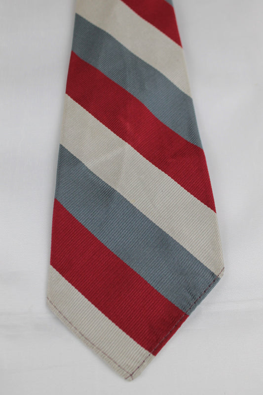 Vintage Silverwoods Southern California 1950s all silk burgundy grey cream striped swing tie