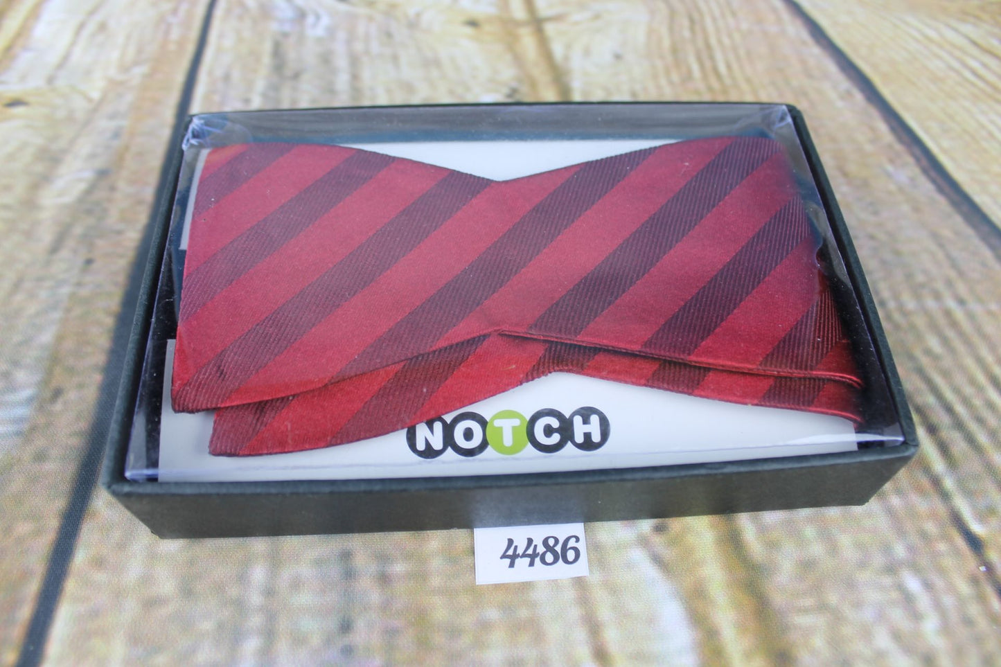 Notch Self Tie Straight End Thistle Bow Tie Dark Red Broad Stripe New In Box 100% Silk