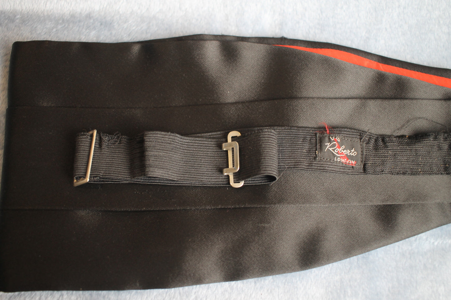 Vintage Roberto London Satin Black Red Adjustable Pleated Cummerbund