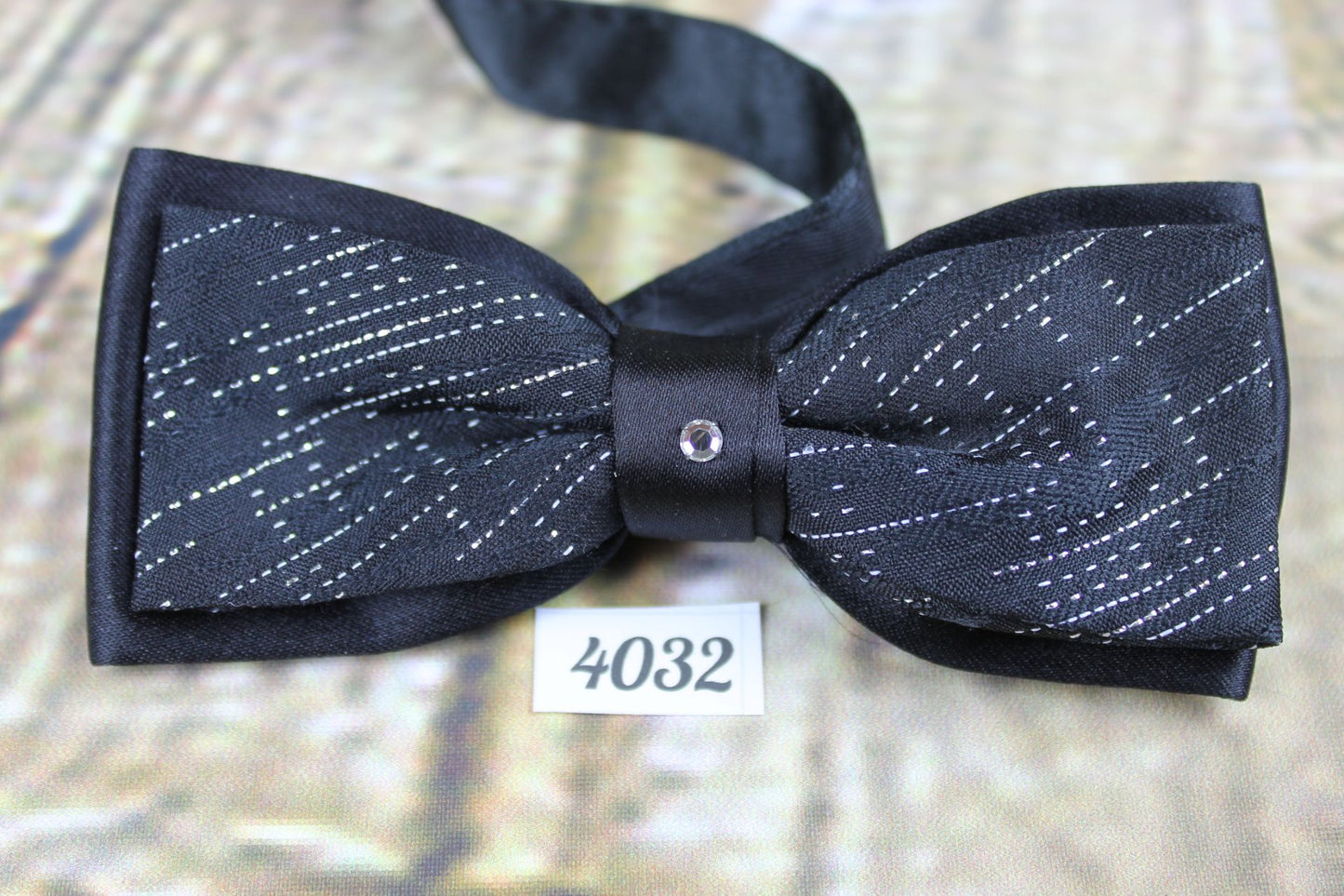 Vintage pre-tied bling diamante sparkly satin double layer party bow tie adjustable