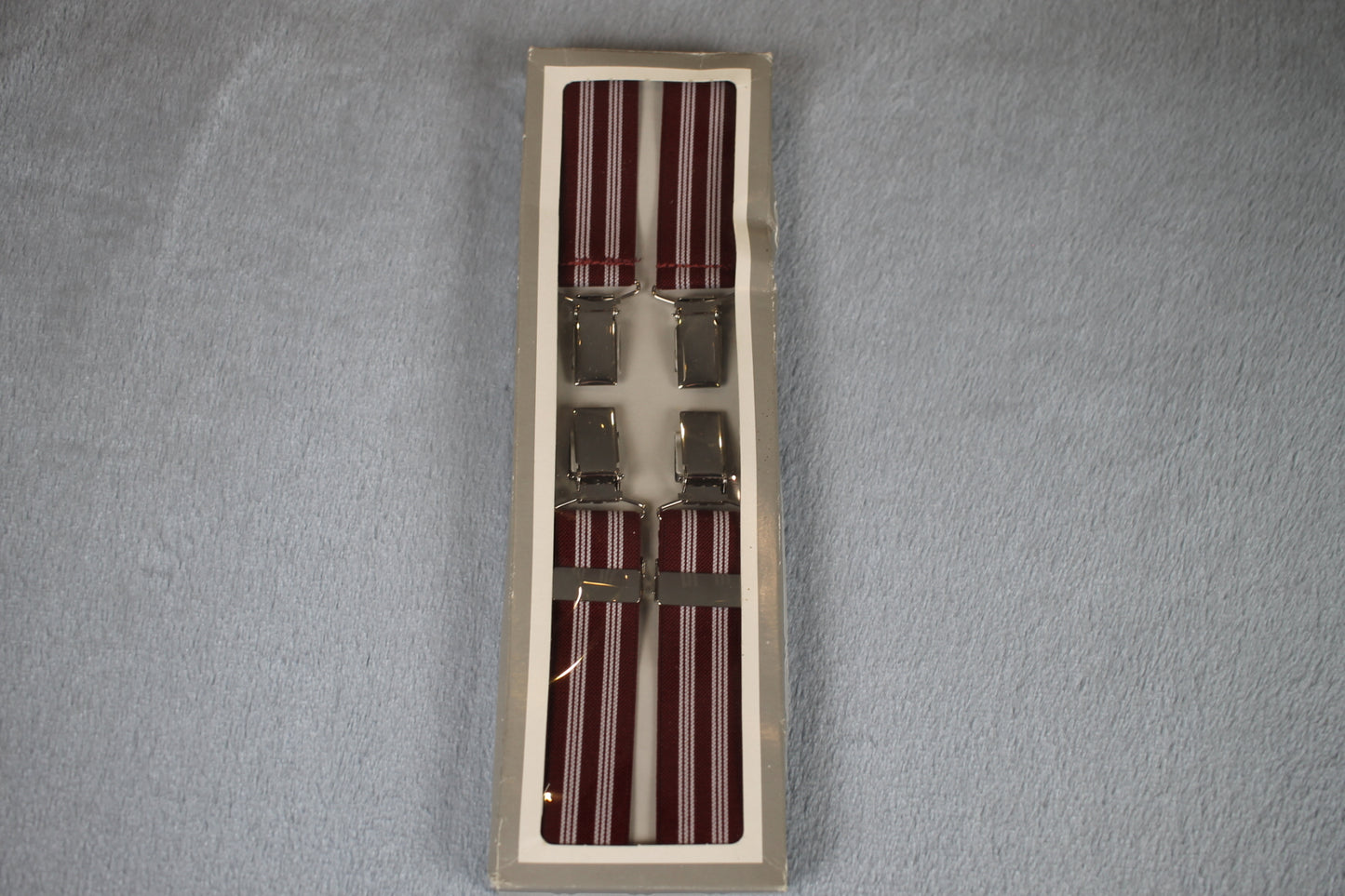 Vintage retro Lees silver clip on elasticated burgundy striped braces 80s Wall Street