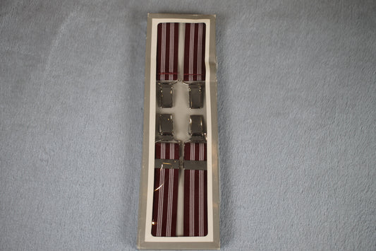 Vintage retro Lees silver clip on elasticated burgundy striped braces 80s Wall Street