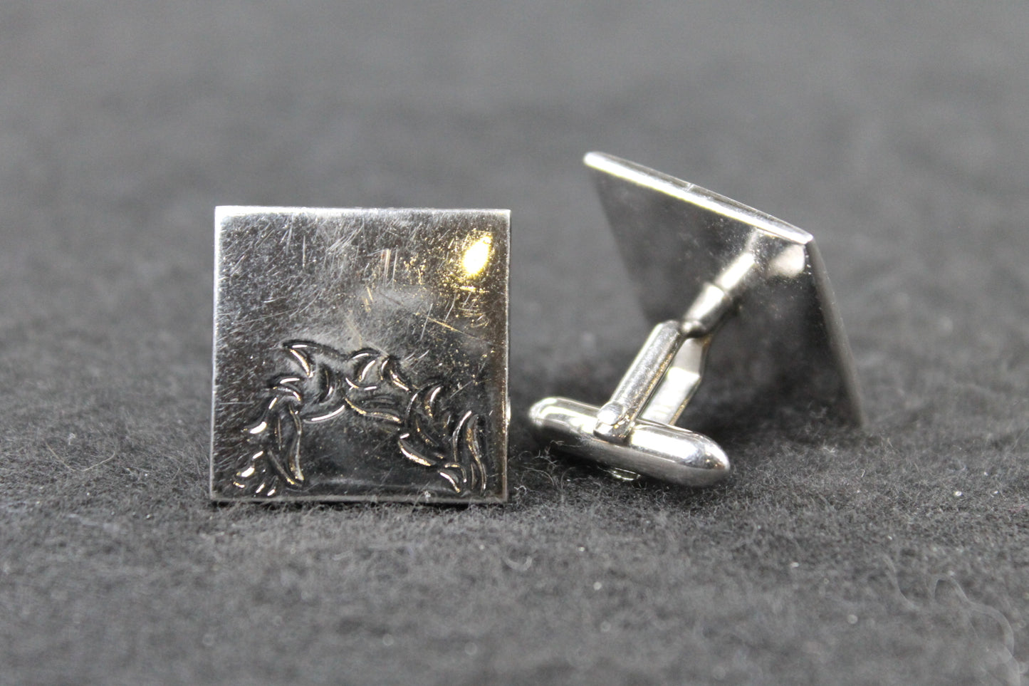 Vintage Large Square Silver Metal Cufflinks