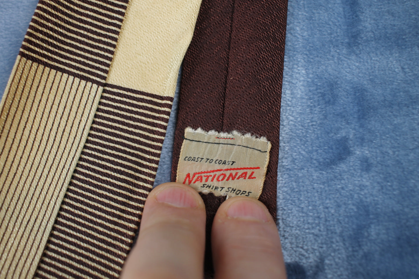 Vintage Coast to Coast Gold Brown Striped Blocks Square End Tie 1940s/50s