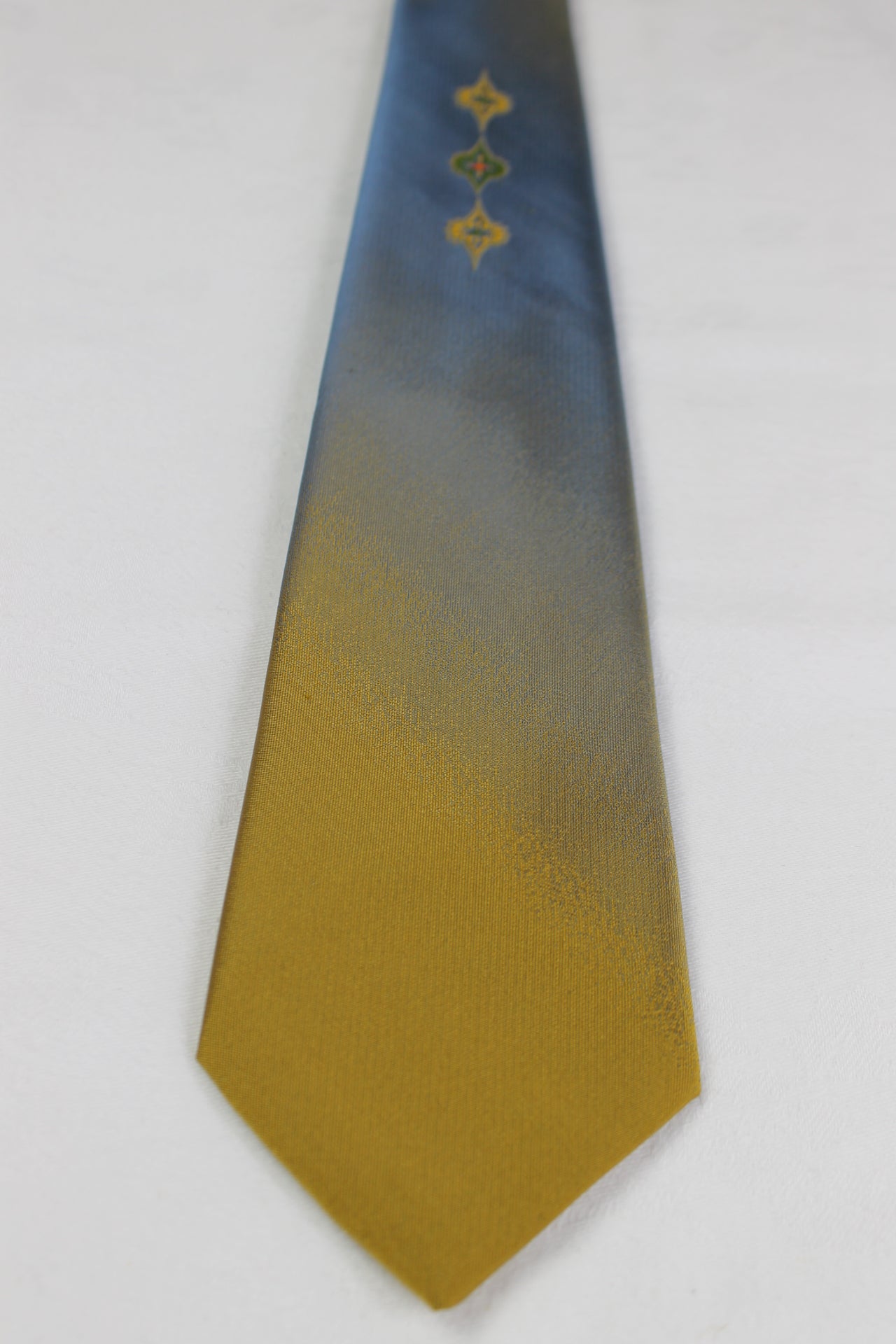 Vintage Towncraft Sharkskin Fabric Blue Gold Metallic Look Tie 1950s/60s