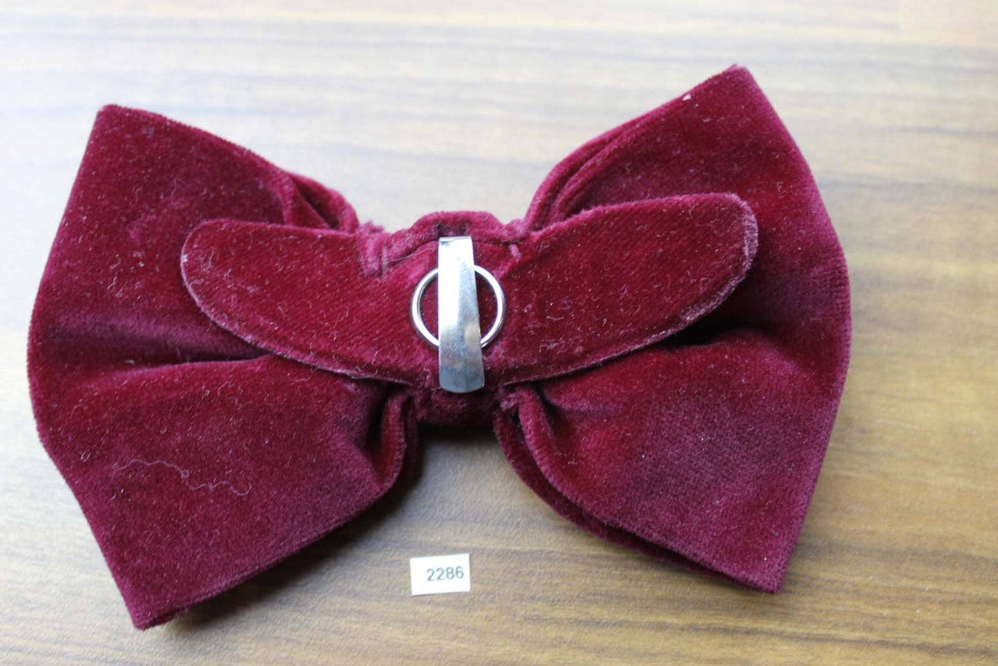 Vintage 1970s Pre Tied Clip On Bow Tie Burgundy Velvet