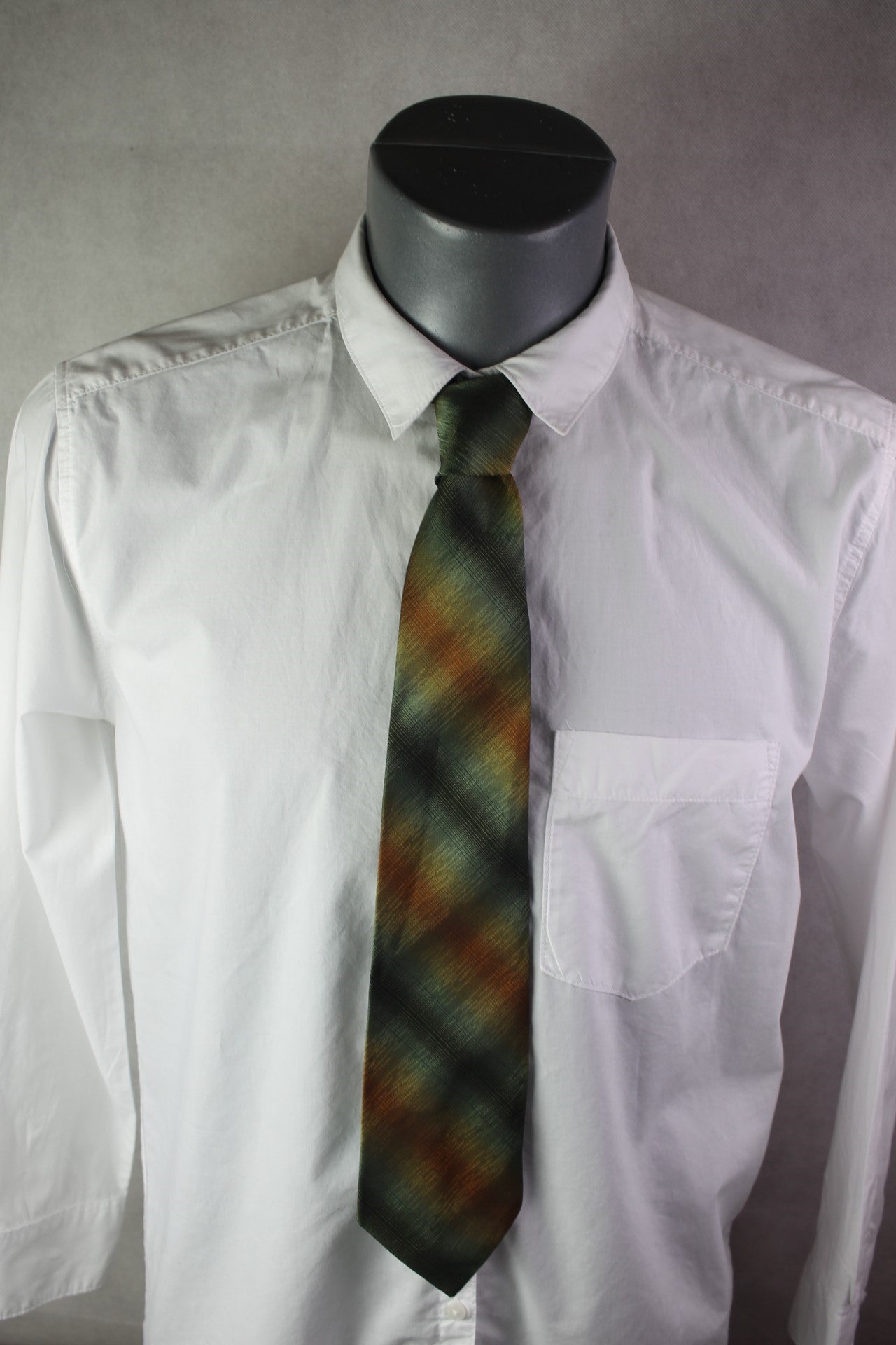 Vintage 1960s Regalon green orange yellow faded striped tie