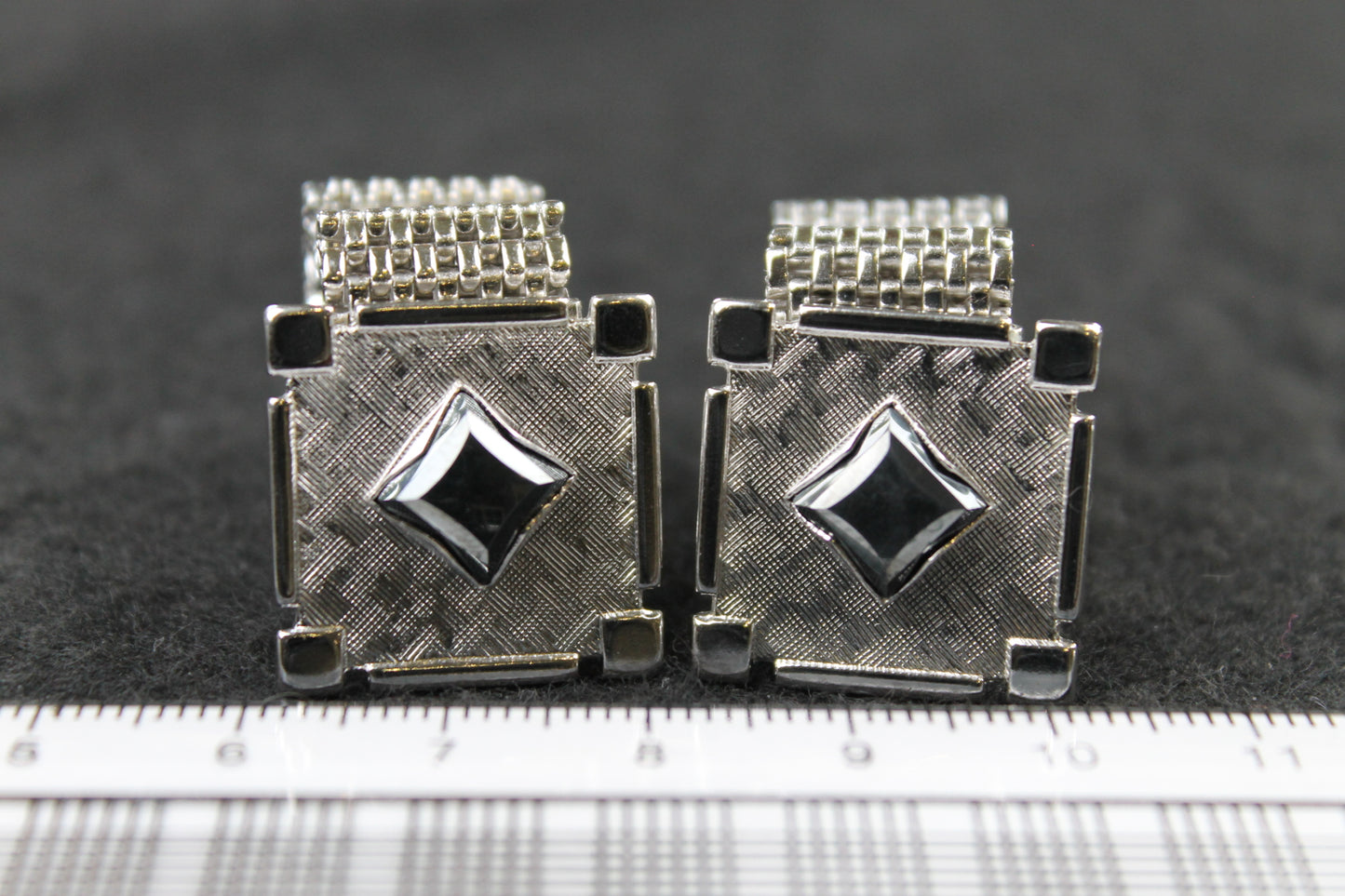 Vintage Wrap Around Cufflinks Square Black Stone Centres
