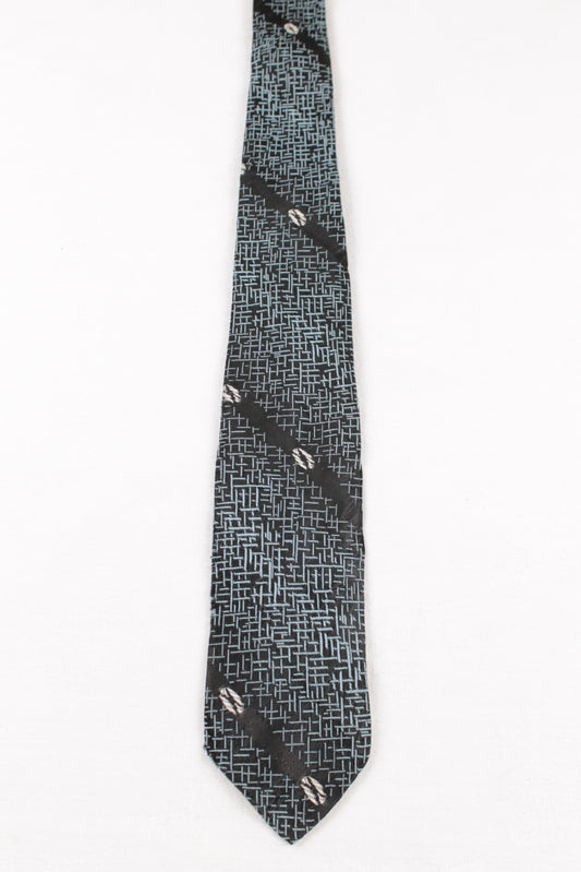 Vintage Black White Pattern Skinny Tie 1940s/1950s
