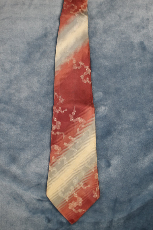 Vintage Rhodia France 1950s/60s pink cream silver faded look pattern tie