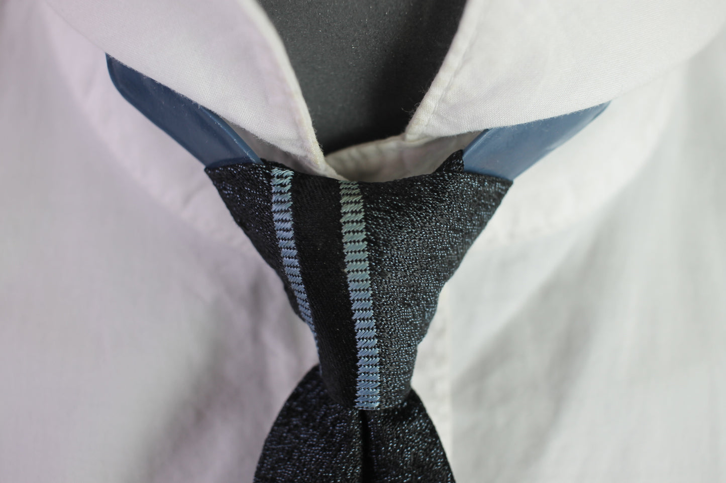 Vintage Blue Black Striped Pattern With Clip on Tie Narrow Skinny Jim Mod