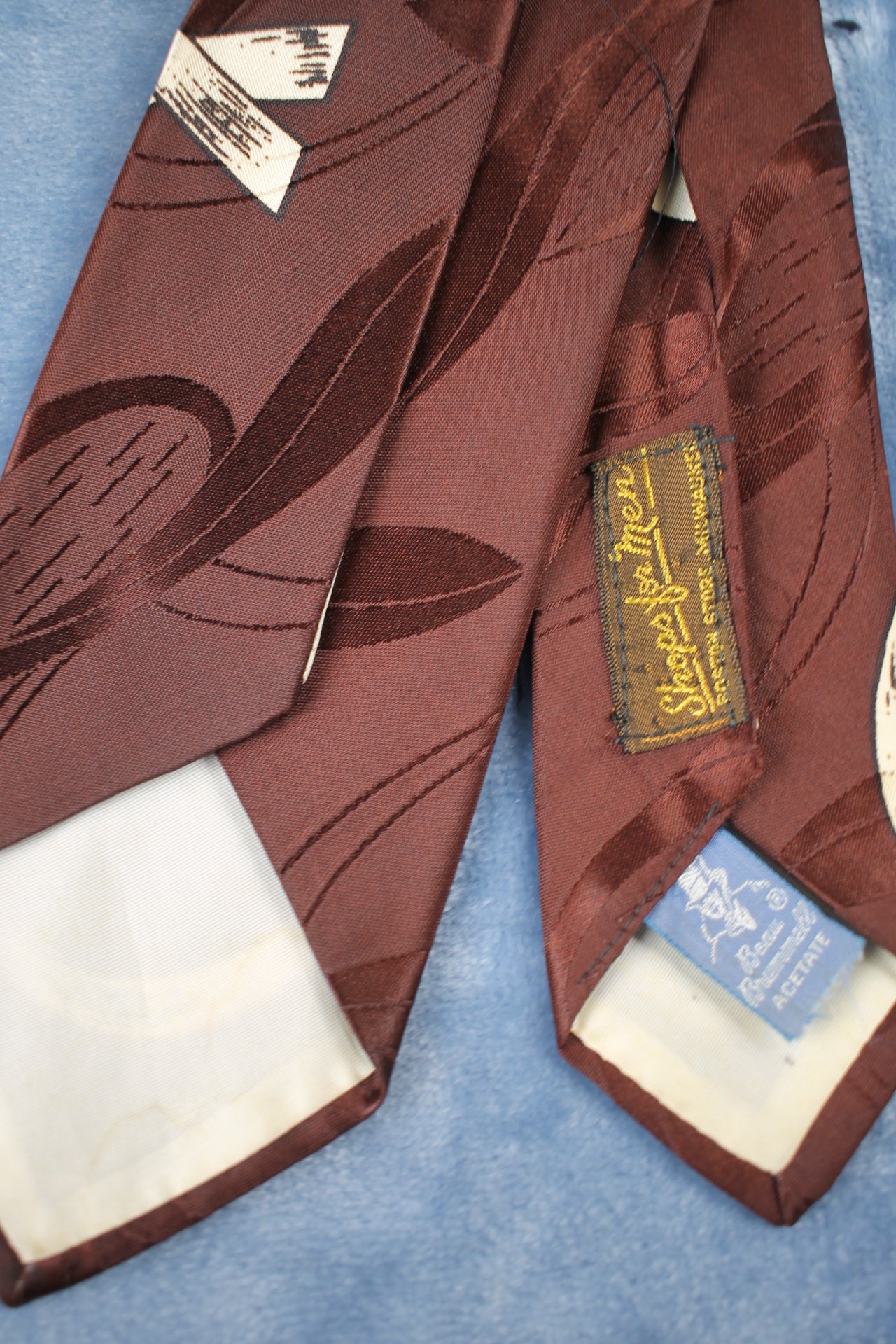 Vintage Beau Brummell Dark Brown Orange White Pattern Tie 1940s/50s