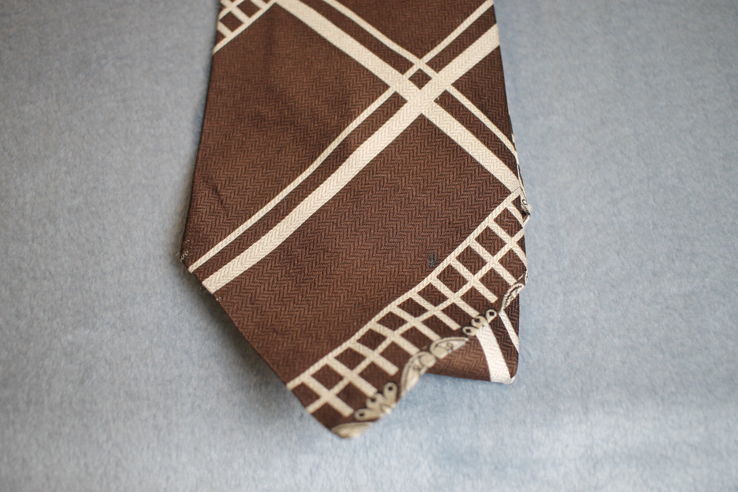 Vintage Sammy 1960s/70s brown cream pattern wide belly warmer tie