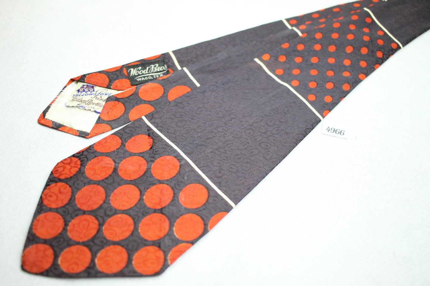 Vintage Yellowstone Prints Swing Tie 1940s/50s Navy Jacquard Red Spots