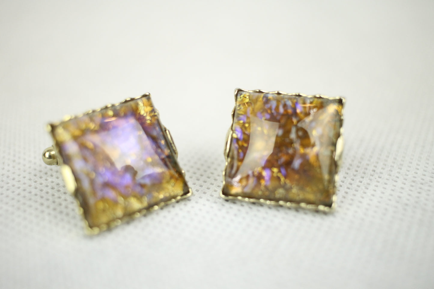 Vintage Sparkly Stone Gold Metal Push Through Cuff Links