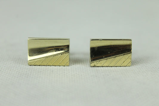 Vintage Gold Oblong Diagonal Stripe Polished Cuff Links