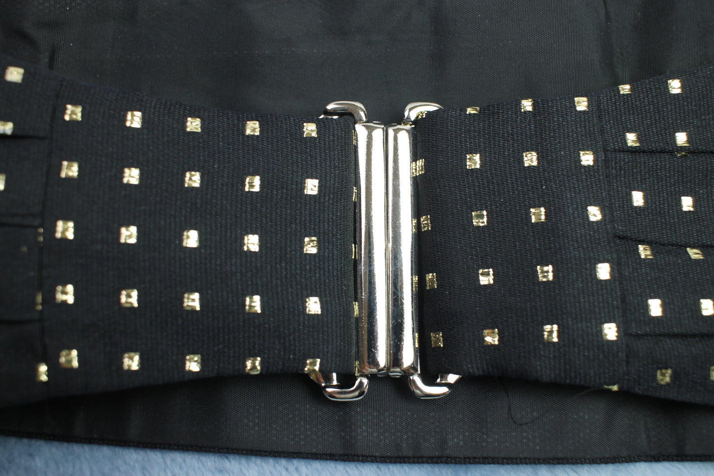 Vintage black gold squares pleated cummerbund