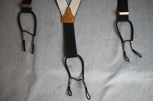 Vintage retro elasticated thong button on classic black braces adjustable 80s Wall Street