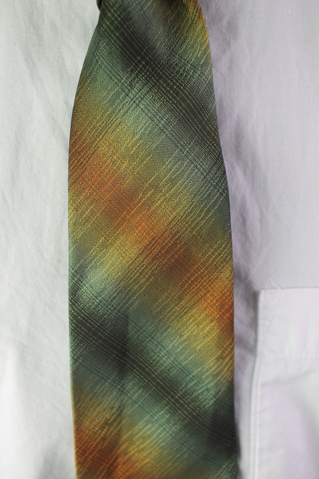 Vintage 1960s Regalon green orange yellow faded striped tie