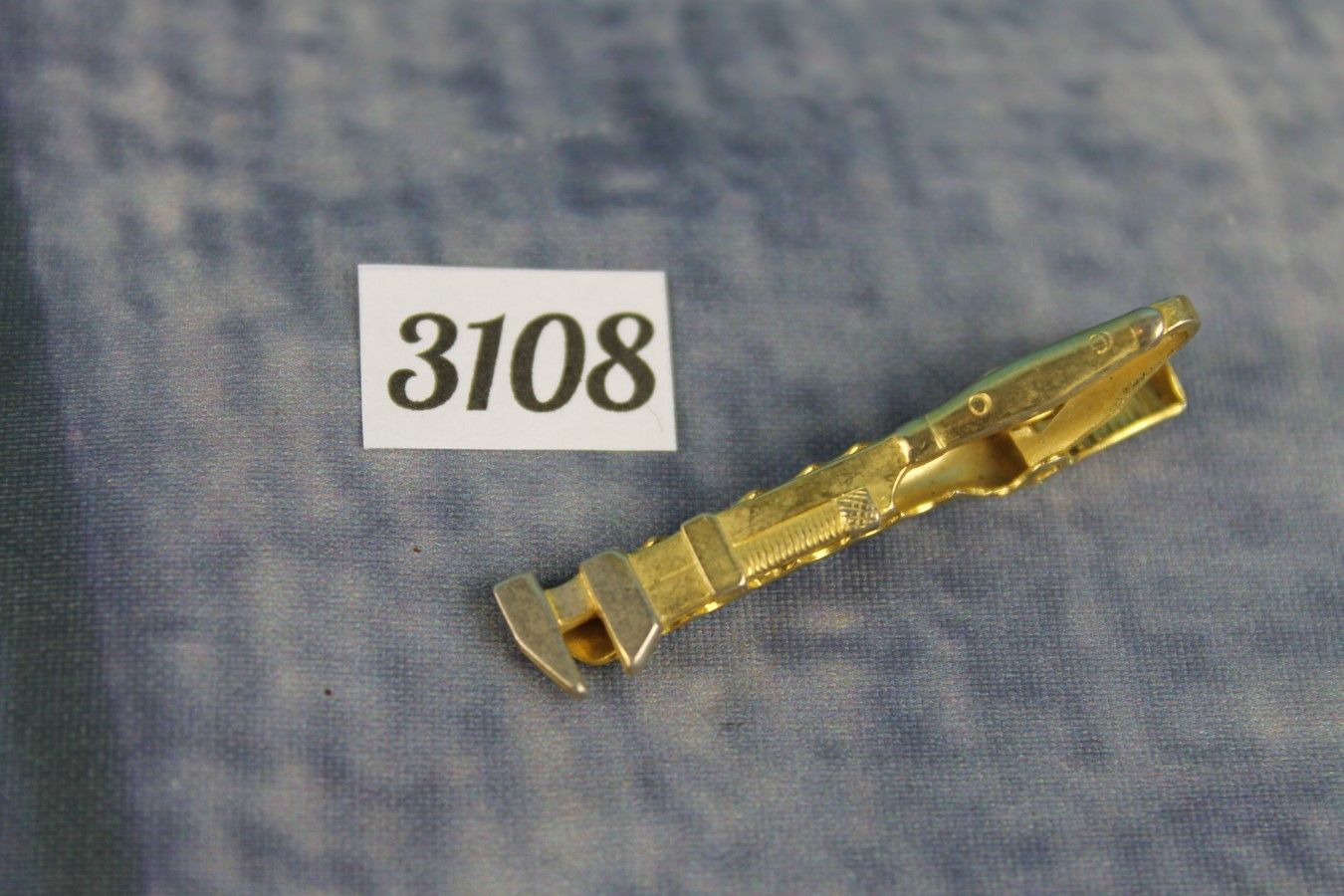 Vintage Gold & Silver Metal Tie Clip Adjustable Wrench Spanner Mechanic