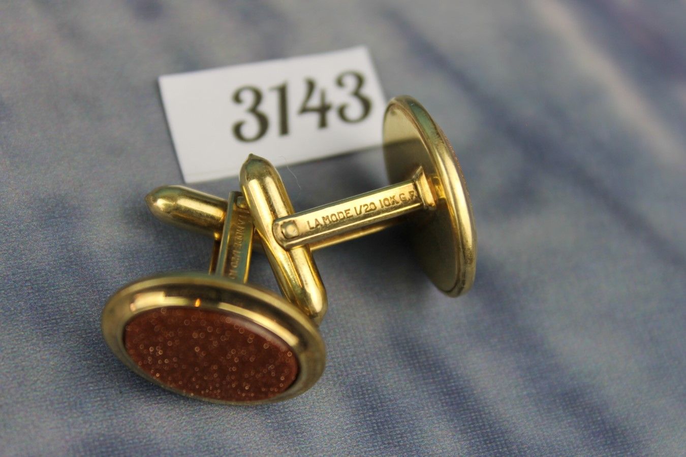 Vintage La Mode 1/20 10k Gold Filled Gold Stone Cufflinks