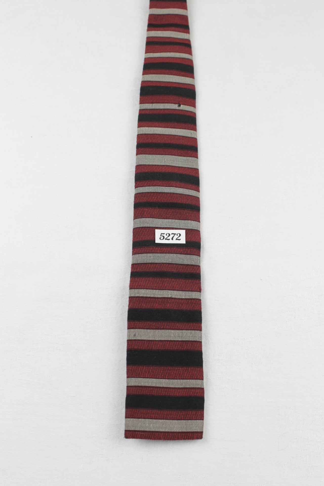 Vintage Ernst Wizam Red Black Grey Striped Square End Skinny Tie 1940s/1950s