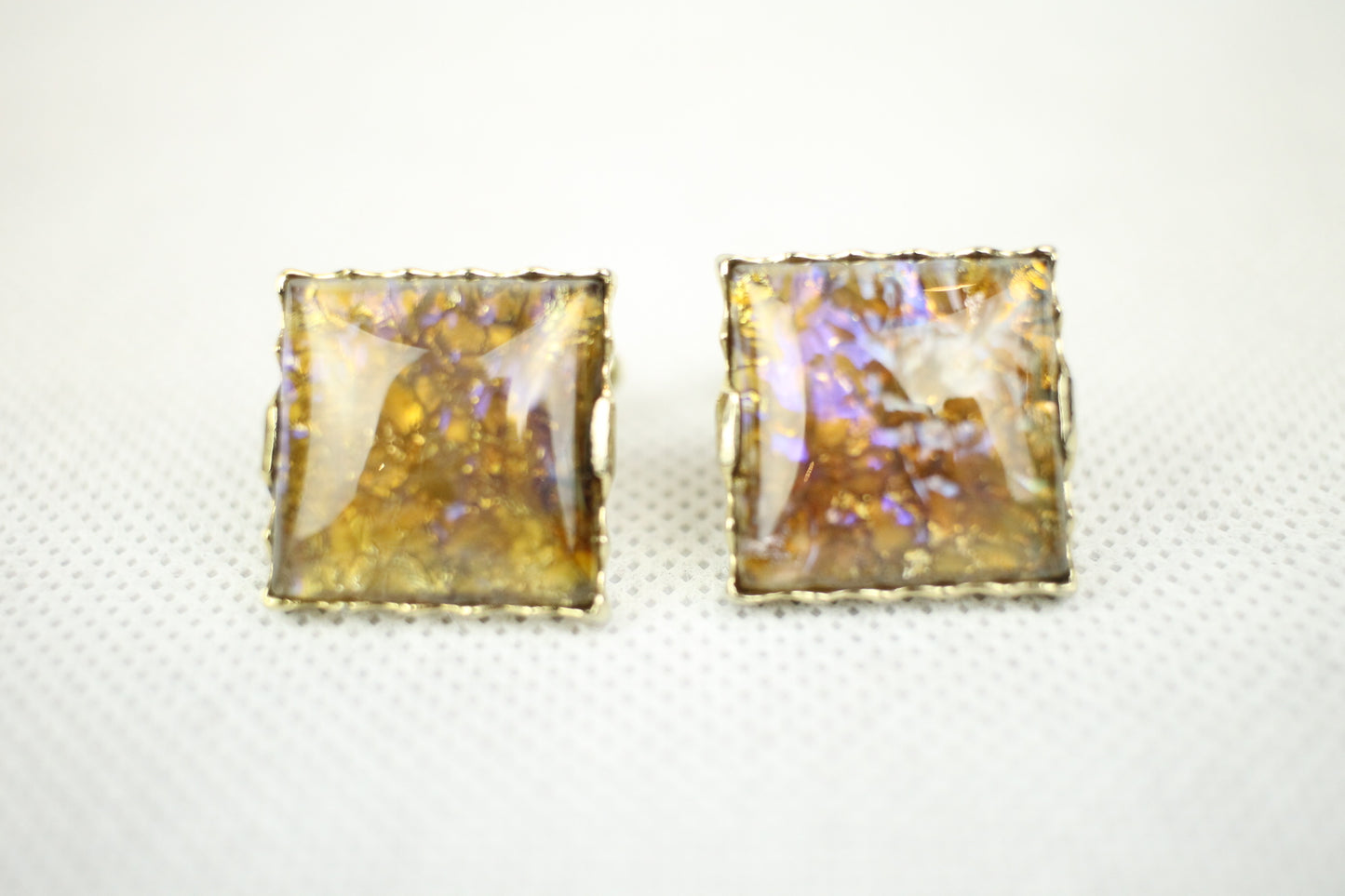 Vintage Sparkly Stone Gold Metal Push Through Cuff Links