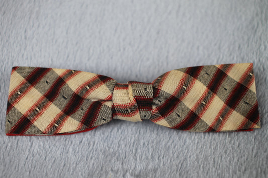 Vintage grey red cream striped pattern clip on bow tie
