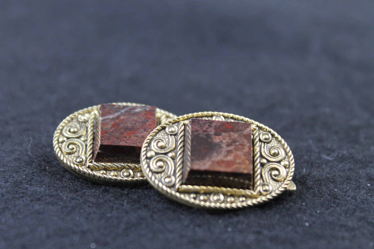 Vintage Oval Cufflinks with Square Brown Stone