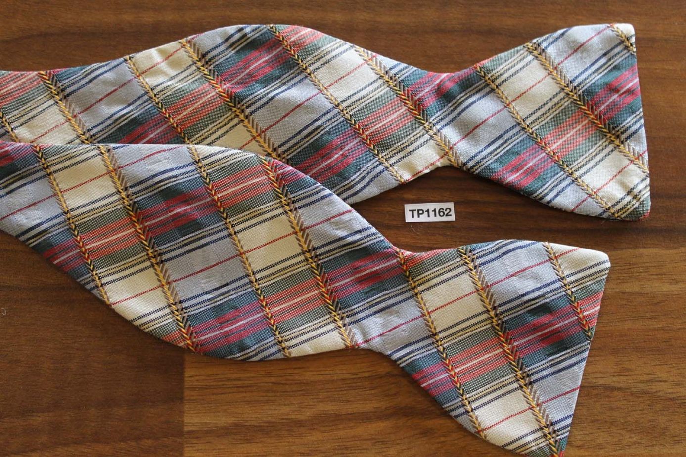 Vintage Silk Self Tie Straight End Thistle Bow Tie Pastel Plaid Tartan