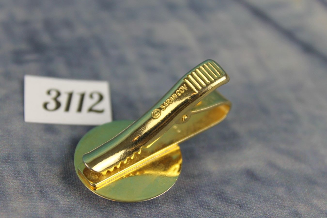 Vintage Sarah Cov Gold Metal Tie Clip Decorative Glass Stone