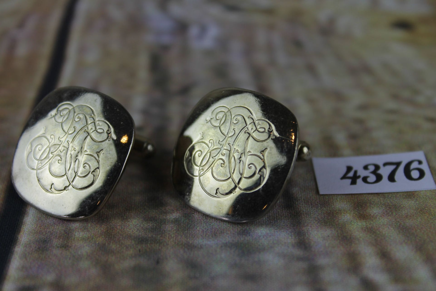Vintage large gold metal engraved scroll work cuff links