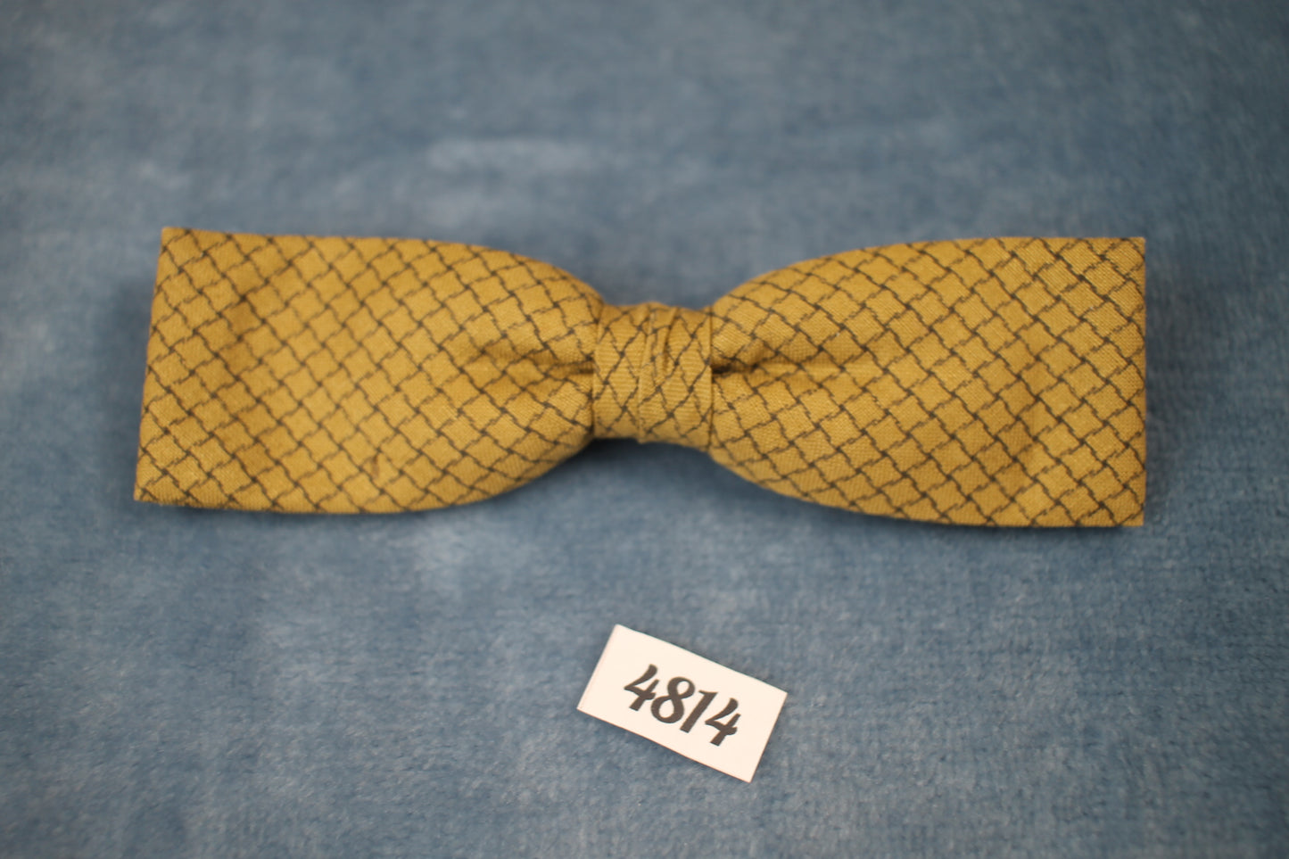Vintage pre-tied clip on black gold square pattern bow tie