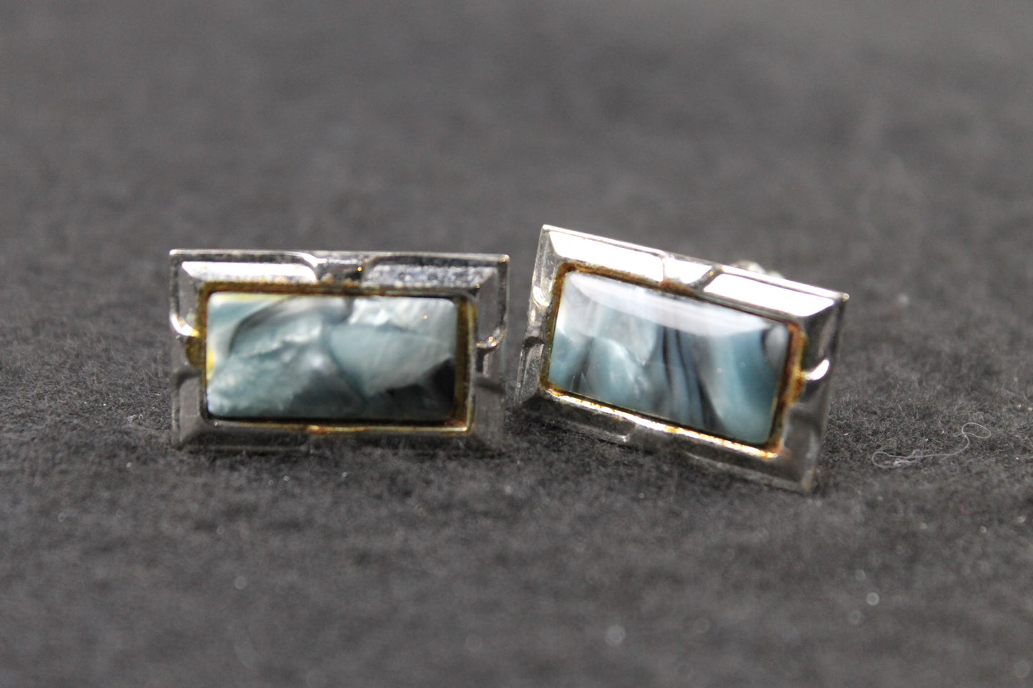 Vintage Oblong Blue Grey Marbled Lucite Cufflinks