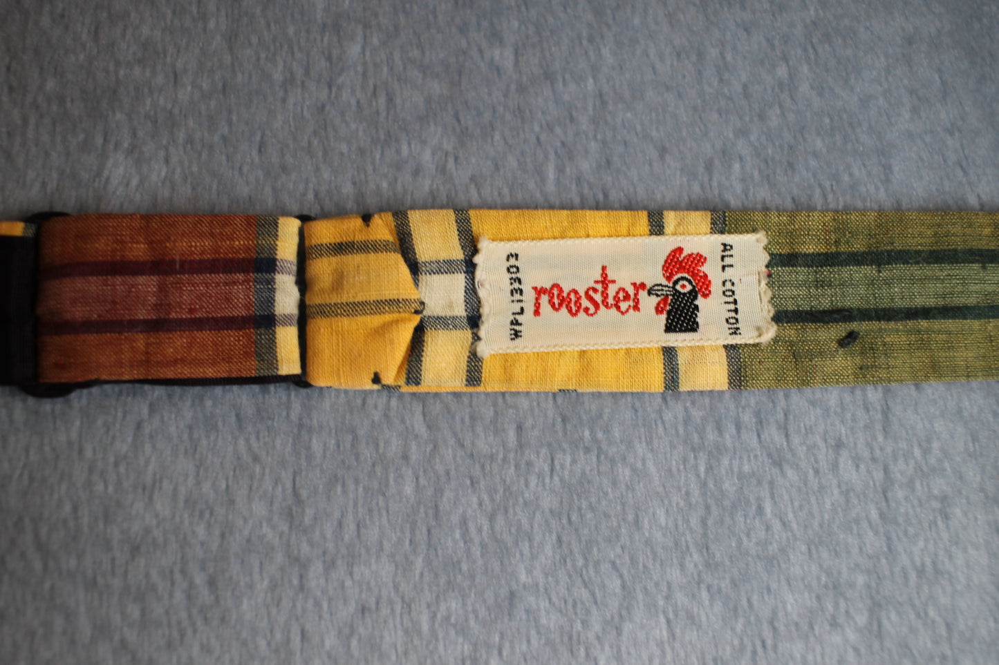 Vintage Rooster self tie paddle end brown yellow green check pattern bow tie adjustable