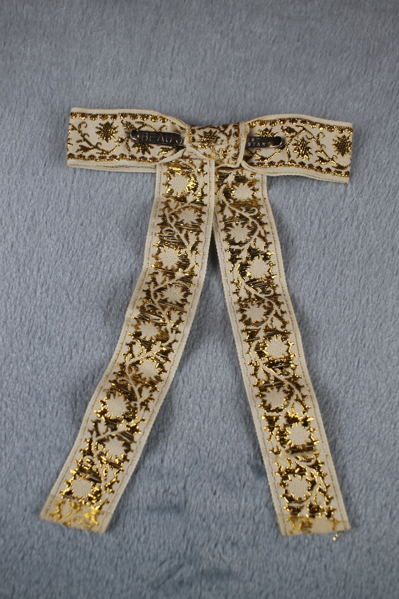 Vintage Cream Gold Pattern Clip On Western Cowboy Kentucky Bow Tie