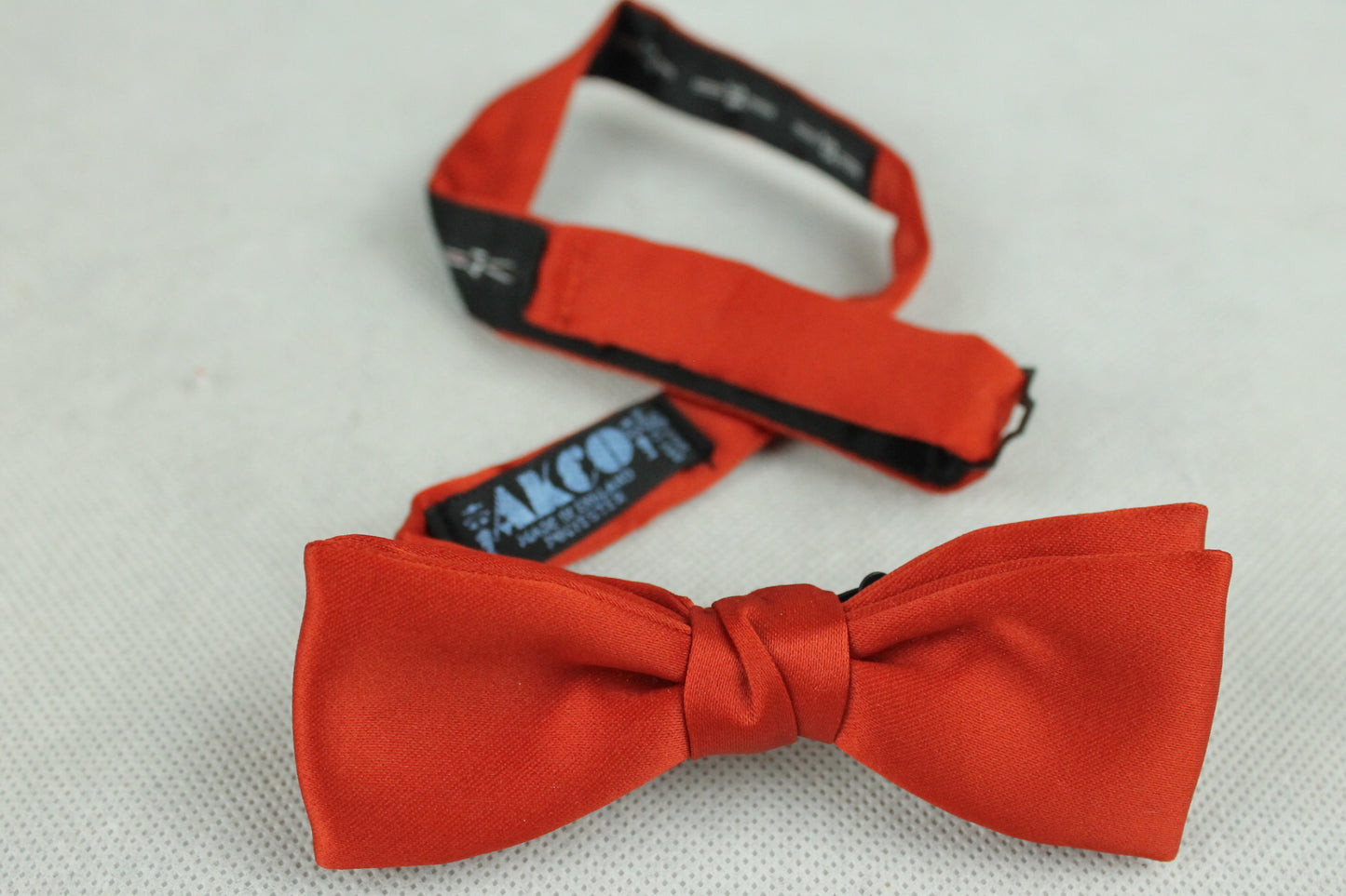 Vintage Akco pre-tied red satin bow tie adjustable