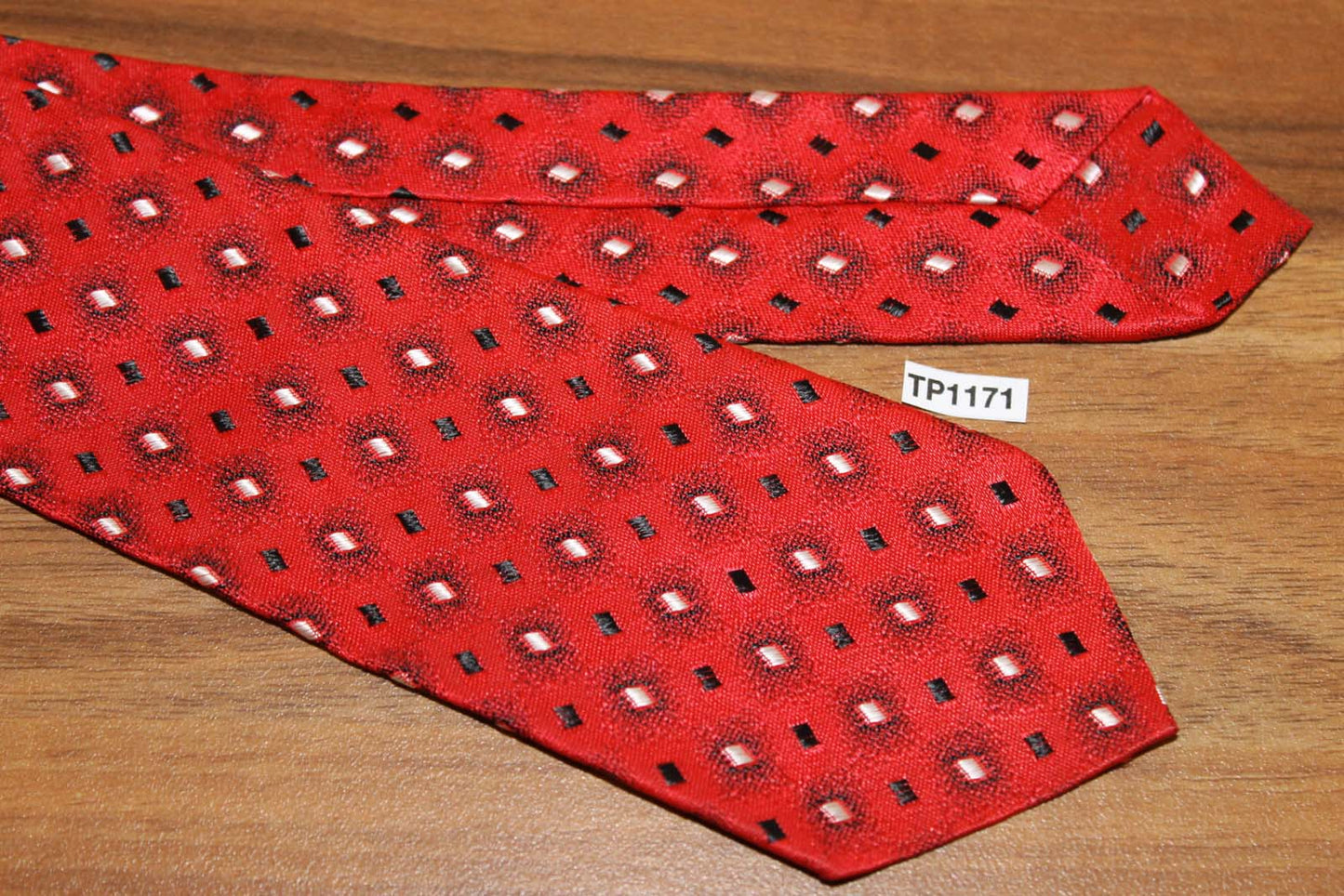 Vintage red black cream jacquard skinny tie