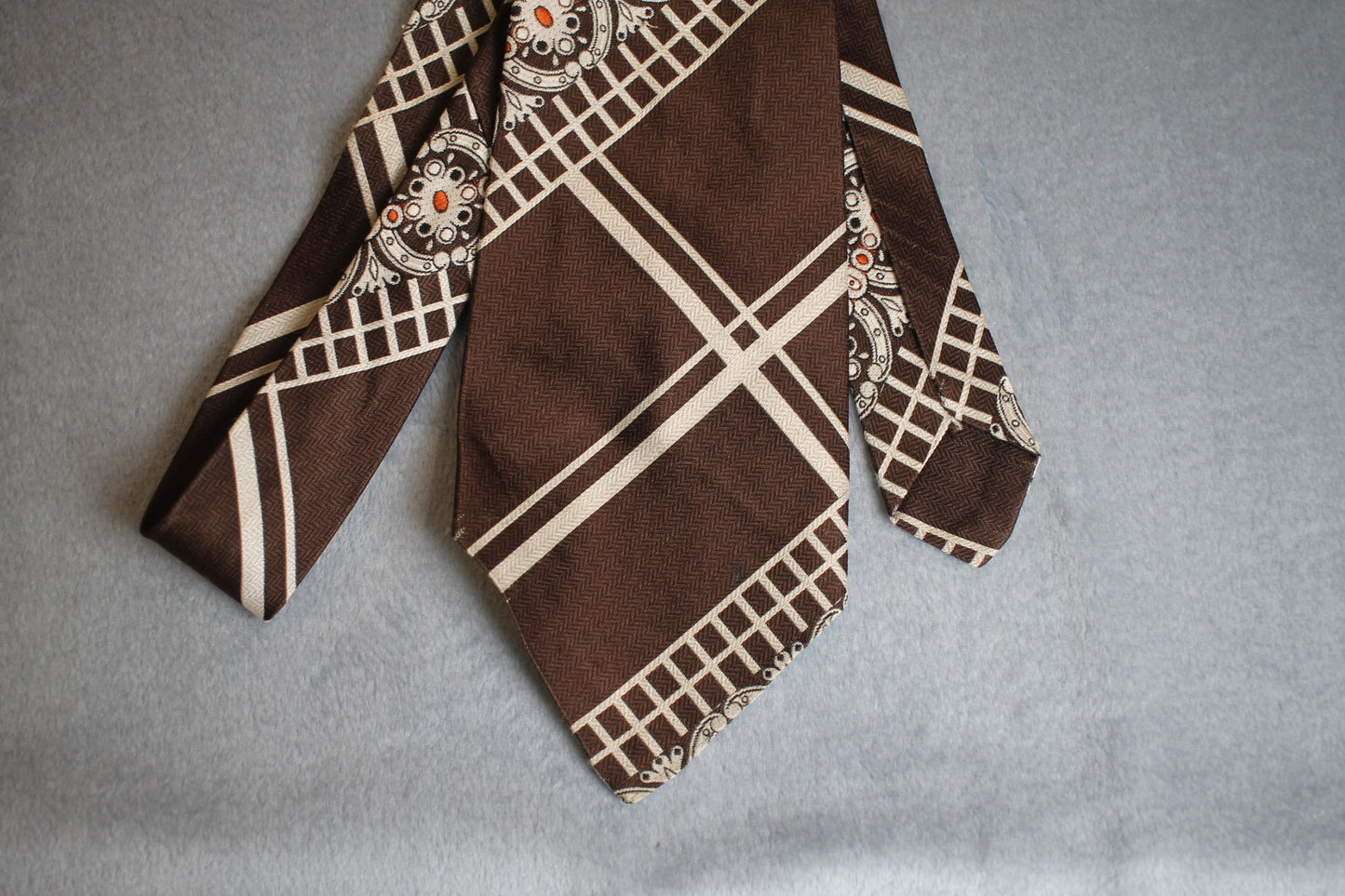 Vintage Sammy 1960s/70s brown cream pattern wide belly warmer tie