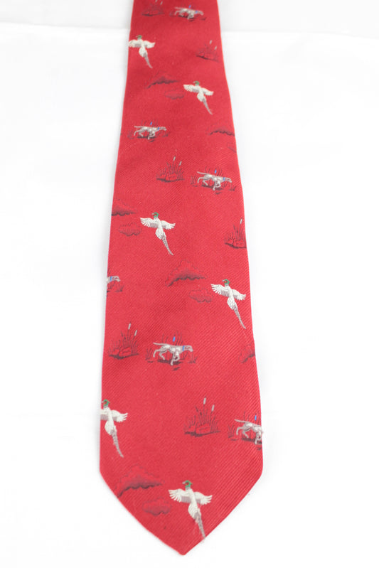 Vintage Enrico Guccini red pheasants pointer dogs tie