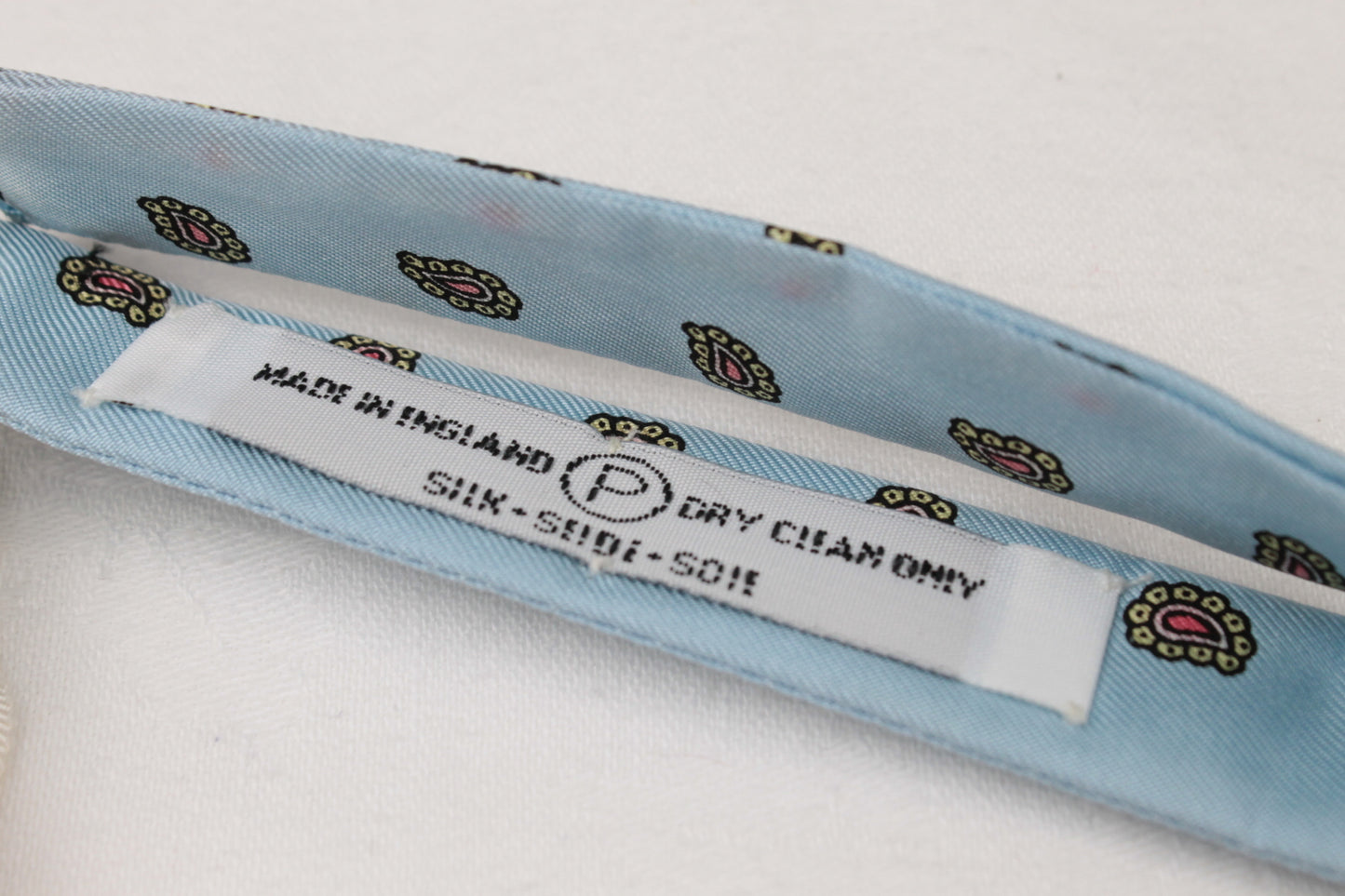 Vintage Pale Blue All Silk Deconstructed Paisley Self Tie Adjustable Thistle Bow Tie