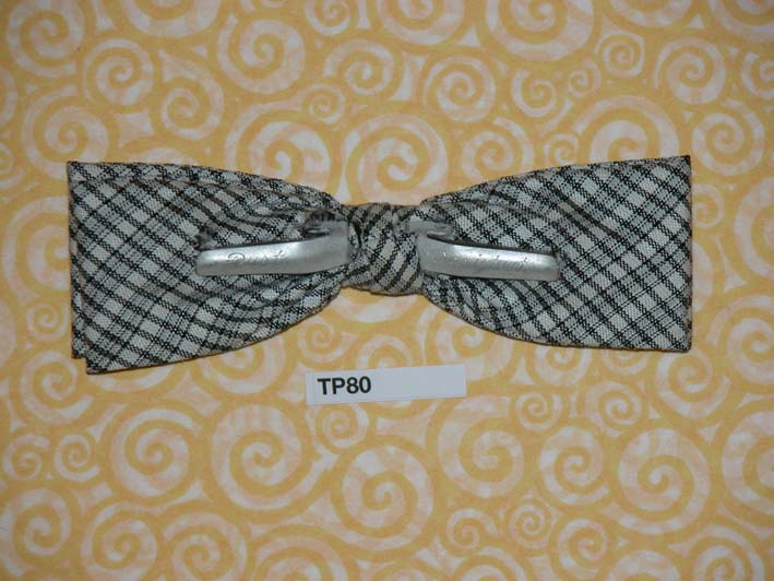 Vintage black grey white diamond check square end clip on bow tie