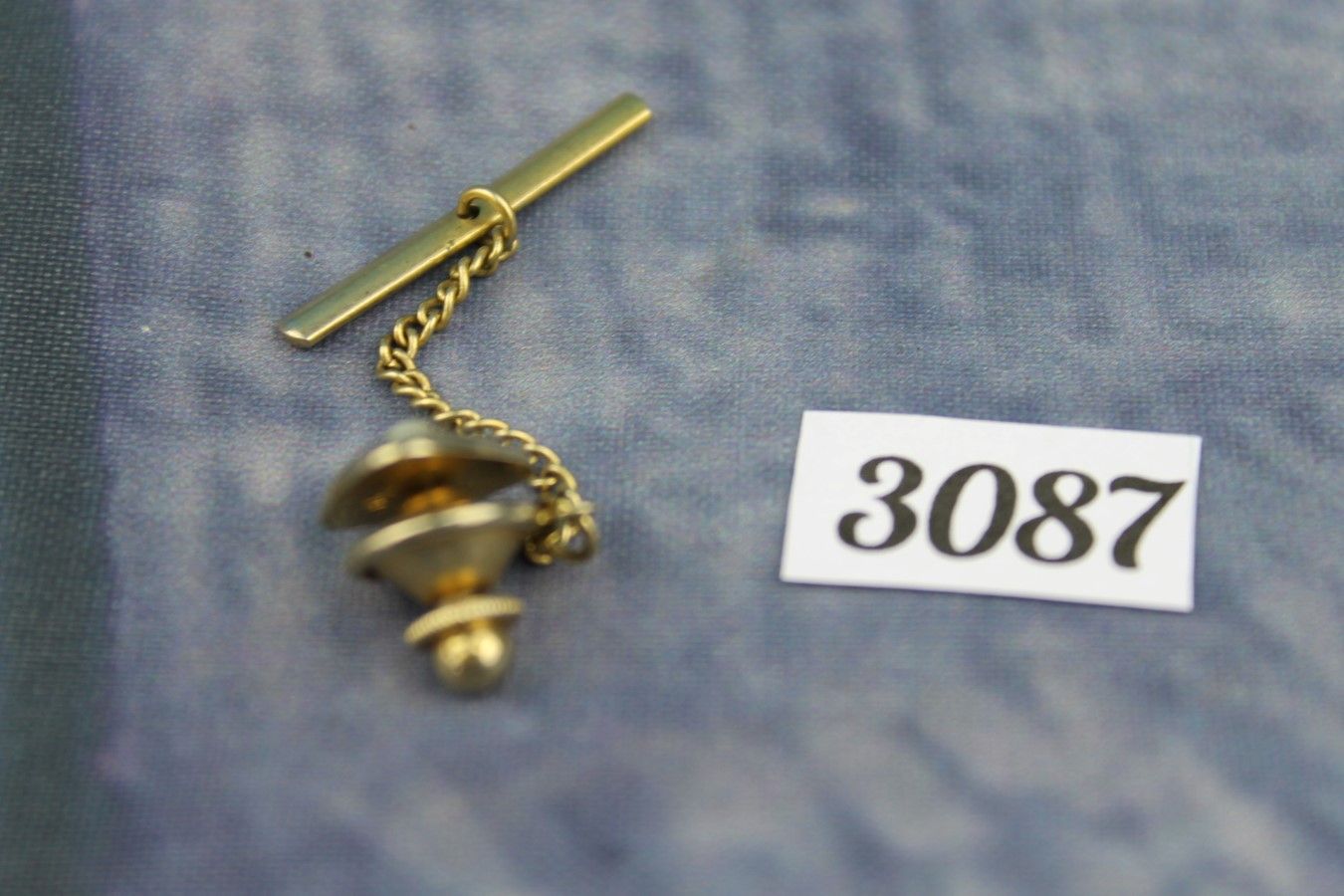 Vintage Gold Metal With Black Faux Pearl Triangle Shape Tie Pin