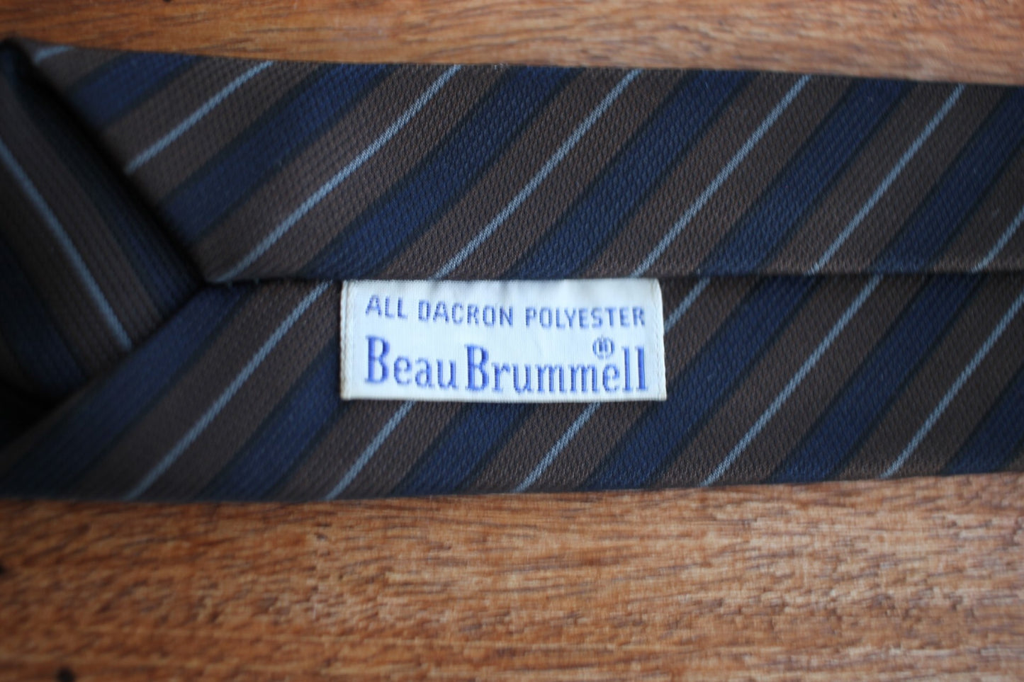 Vintage Beau Brummell brown black striped pattern skinny tie