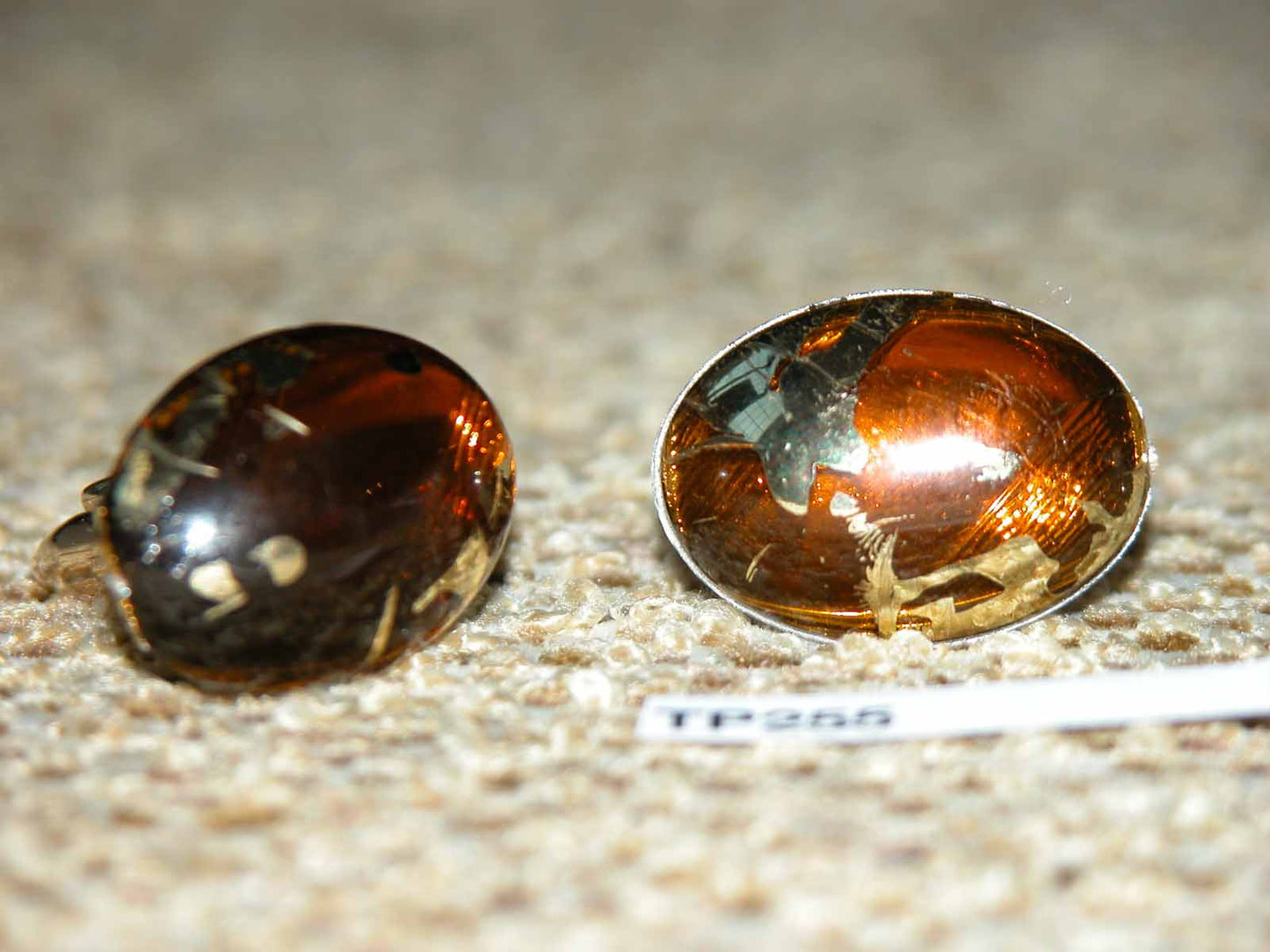 Vintage Cuff Links Gold Metal Large Brown Gold Foil Art Glass Stones