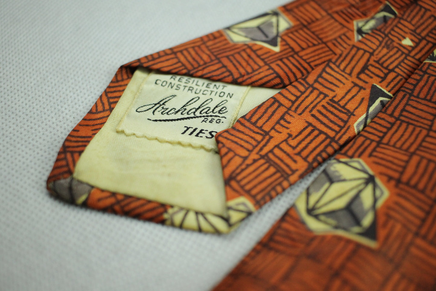 Vintage 1940s/50s Archdale Ties Orange Brown Basketweave Diamonds Swing Tie