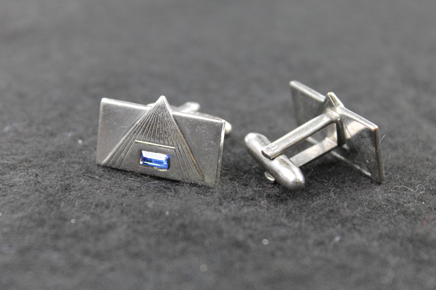 Vintage Speidel Oblong Blue Inset Diamante Cufflinks