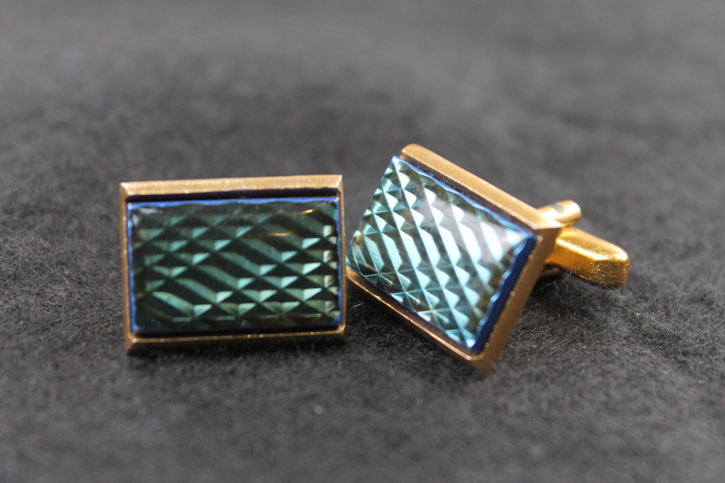 Vintage Oblong Blue Green Refractive Cufflinks