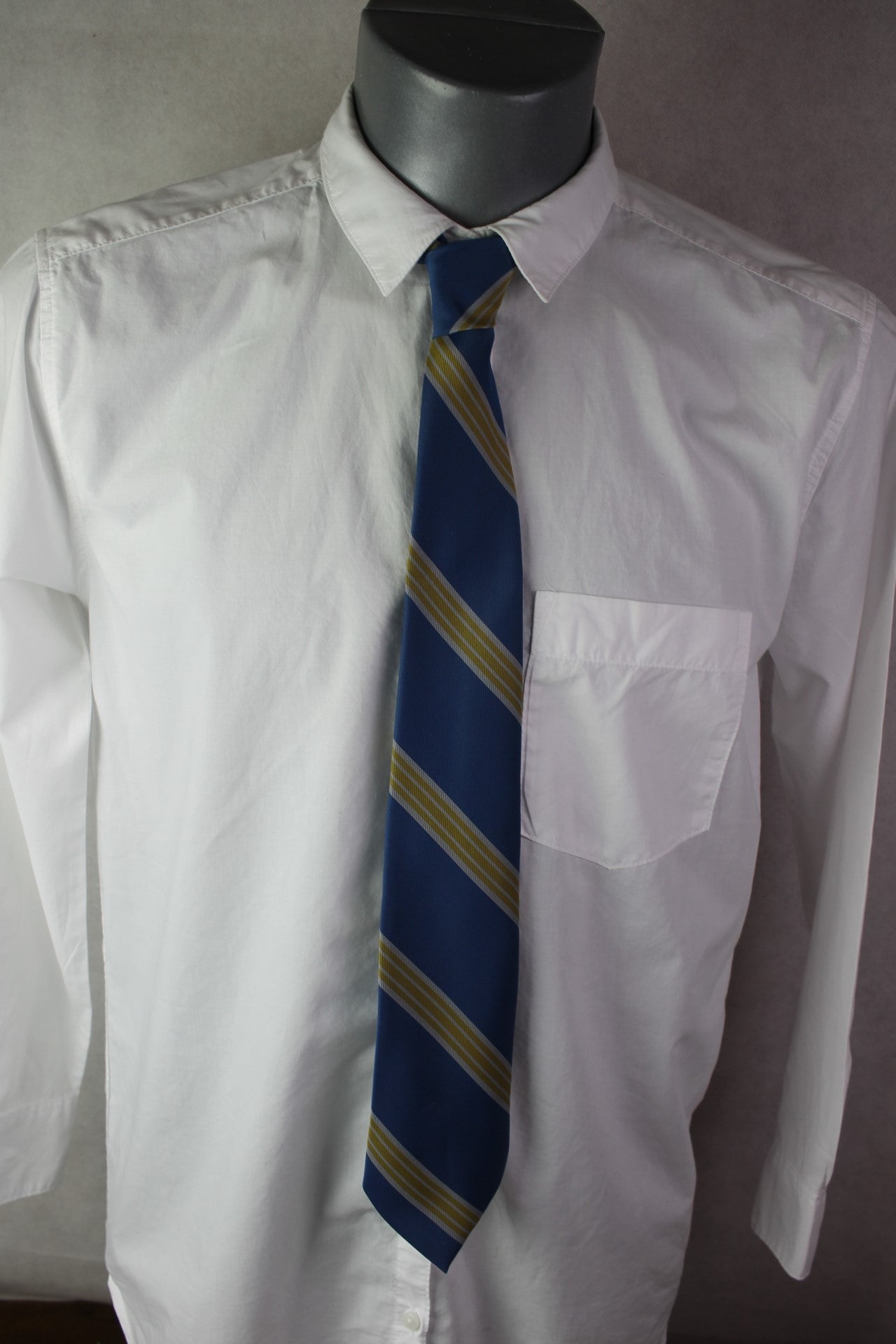 Vintage Smoothie by Schreyer blue yellow silver striped pattern tie