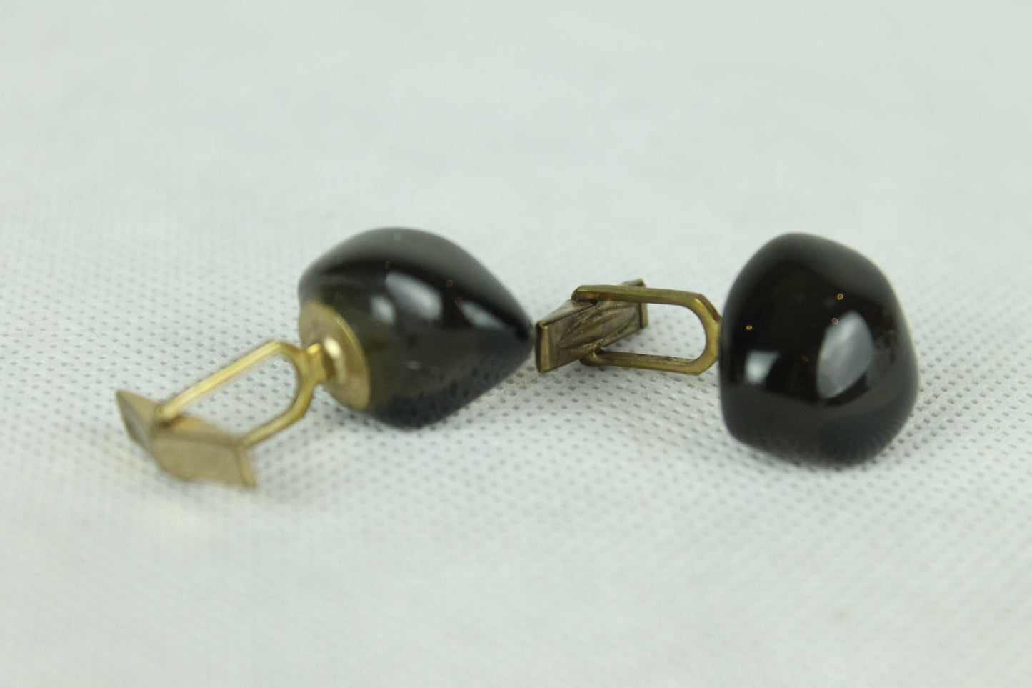 Vintage Gold Metal Black Stone Cufflinks